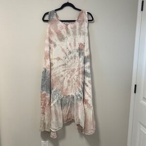 Kaktus Pink and Gray Tie-Dye High Low Dress linen and silk